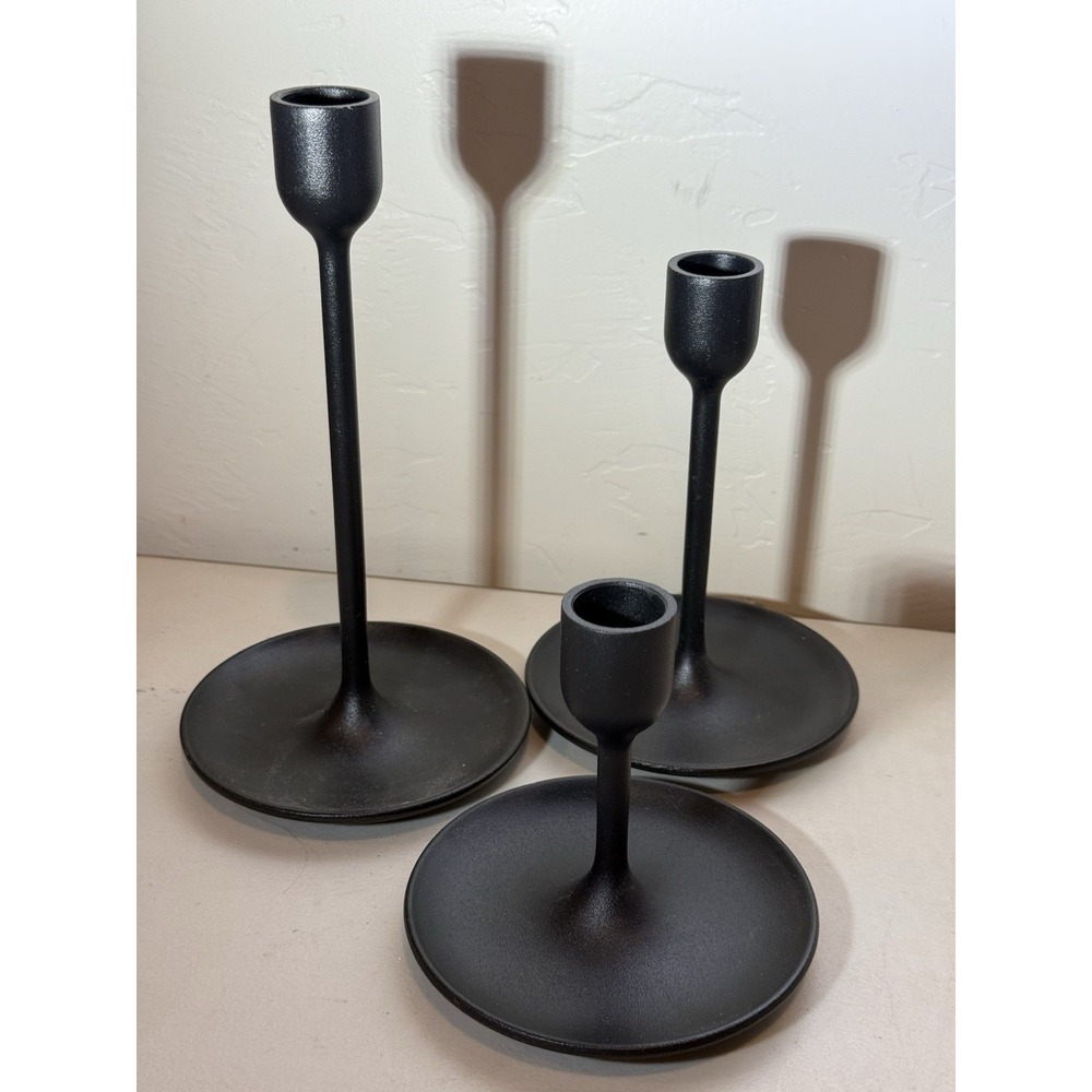 Ikea FULLTALIG Candlestick Candle Holder Metal Black Set Of 3